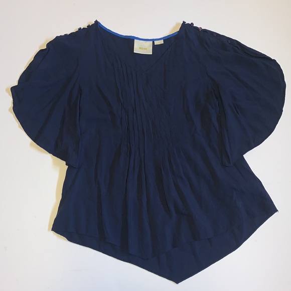 Anthropologie Maeve Blue Pleated Top - Women’s Size 6 - Picture 2 of 9